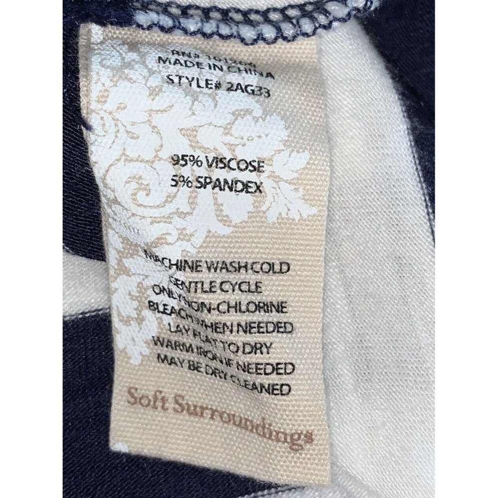 Soft Surroundings Sz XS Adrift Top Nautical Navy White Stripe Blouse Stretch EUC - Picture 8 of 8
